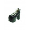 Black 4.9" Heel High Stylish Synthetic Leather Round Toe Scalloped Platform Girls Lolita Shoes