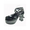 Black & White 3.7" Heel High Glamorous Polyurethane Round Toe Cross Straps Platform Lady Lolita Shoes