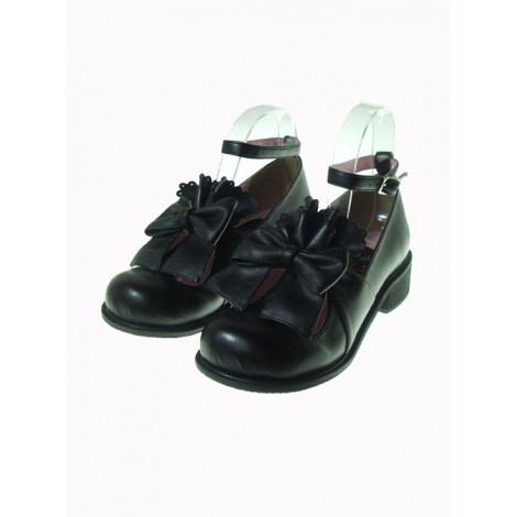 Black 1.4" Heel High Cute Patent Leather Round Toe Bow Decoration Platform Lady Lolita Shoes