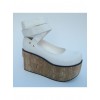 White 3.7" Heel High Classic Synthetic Leather Round Toe Ankle Straps Platform Women Lolita Shoes
