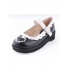 Black & White1.2" High Heel Lovely Polyurethane Round Toe Strap Heart Decoration Platform Girls Lolita Shoes