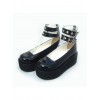 Black 2.5" Heel High Elegant Synthetic Leather Round Toe Cross Straps Platform Women Lolita Shoes