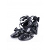 Black 2.6" High Heel Elegant Patent Leather Pointed Toe Criss Cross Straps Bow Decoration Platform Girls Lolita Shoes