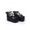 Black 3.9" Heel High Glamorous Synthetic Leather Round Toe Cross Straps Platform Lady Lolita Shoes