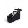 Black 3.9" Heel High Glamorous Synthetic Leather Round Toe Cross Straps Platform Lady Lolita Shoes