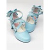 Blue Matt Cross Bandage High Heel Bowknot Lolita Princess Shoes