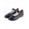 Black 1.0" Heel High Romatic Synthetic Leather Point Toe Cross Straps Platform Women Lolita Shoes