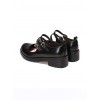 College Style Black Leather Lolita Mid Heel Shoes