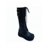 Black 2.6" Heel High Charming PU Round Toe Cross Straps Platform Lady Lolita Boots
