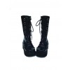 Black 2.6" Heel High Sexy Patent Leather Point Toe Cross Straps Platform Lady Lolita Boots