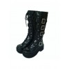 Black 2.8" Heel High Beautiful PU Point Toe Cross Straps Platform Girls Lolita Boots