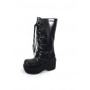 Black 3.5" Heel High Beautiful PU Round Toe Cross Straps Platform Girls Lolita Boots