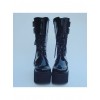 Black 3.5" Heel High Beautiful Suede Round Toe Cross Straps Gothic Girls Lolita Platform Boots