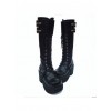 Black 3.5" Heel High Romatic PU Round Toe Cross Straps Platform Lady Lolita Boots