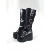 Black 3.9" Heel High Beautiful PU Round Toe Stud Buckles Platform Lady Lolita Boots