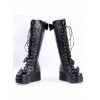 Black 2.4" High Heel Cute PU Bow Decoration Sweet Girls Lolita Boots