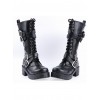 Black 2.2" High Heel Stylish Patent Leather Straps Buckles Gothic Lady Lolita Boots
