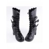Black 2.6" Heel PU Round-toe Bowknot Gothic Lolita High Heel Boots