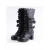 Black 2.6" Heel PU Round-toe Bowknot Gothic Lolita High Heel Boots