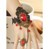 Black Lace Fashion Red Crystal Lady Lolita Wrist Strap And Ring Suit
