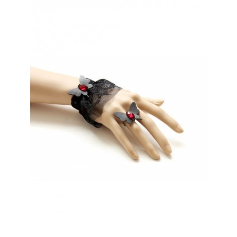 Gothic Black Butterfly Lace Lolita Bracelet And Ring Set