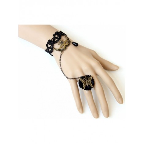 Retro Lace Venice Mask Butterfly Lolita Bracelet And Ring Set