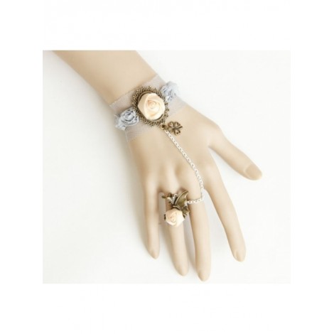 Retro Lace Flowers Lolita Bracelet And Ring Set