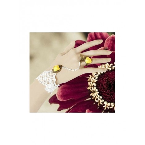 White Lace Yellow Floral Lolita Bracelet And Ring Set