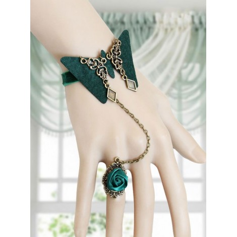 Retro Green Butterfly Lolita Bracelet And Rose Ring