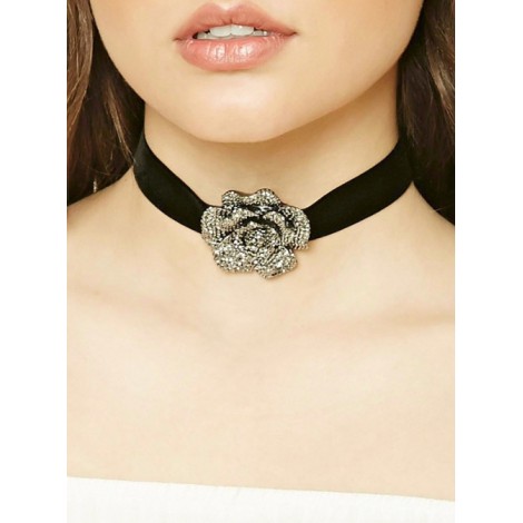 Black Velvet Big Floral Lolita Necklace