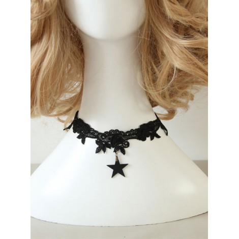 Gothic Black Lace Star Pendant Lolita Necklace