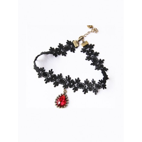Water Drop-shaped Pendant Black Lace Gothic Lolita Necklace