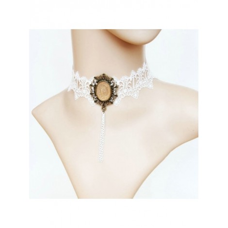 White Sweet Lace Gemstone Lolita Necklace