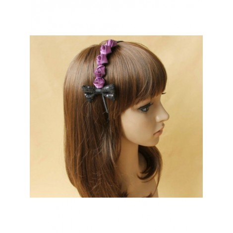 Cute Purple Roses Bowknot Girls Lolita Headband