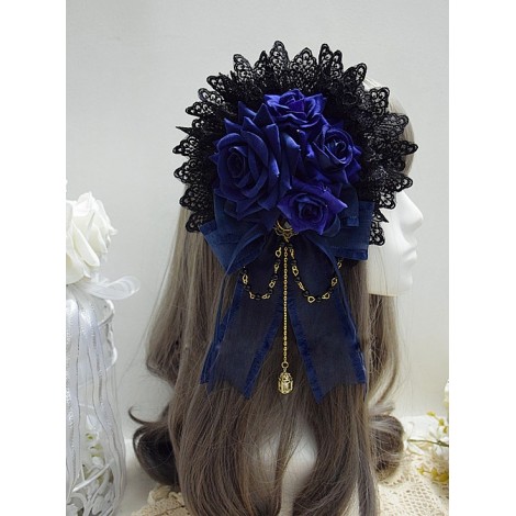 Blue Rose Lace Exquisite Chain Pendant Elegant Gothic Lolita Hair Clip
