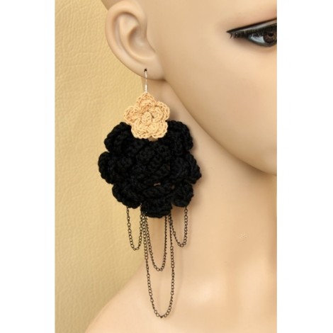 Knitting Wool Flower Metal Chain Women Lolita Earrings