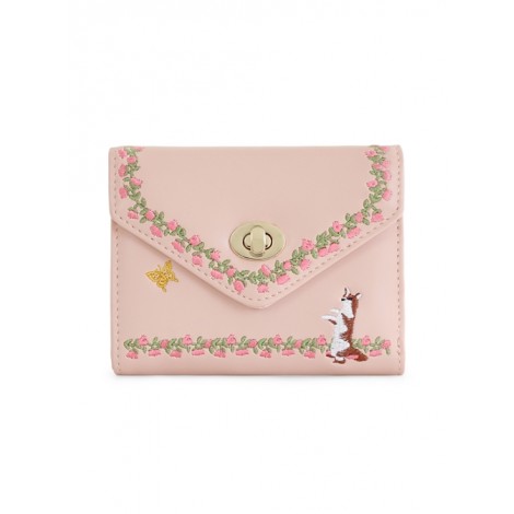 Cat And Flower Vine Embroidery Pink Lolita Short Wallet