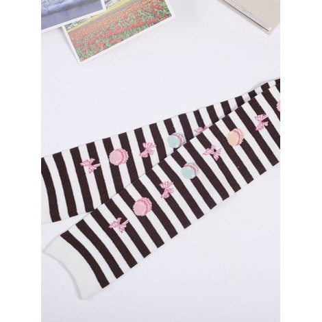 Cute Macaron Bowknot Printing Sweet Lolita Long Stockings
