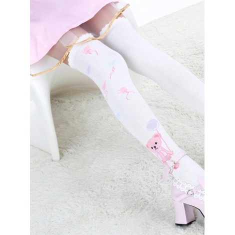 Pink Fashion Cute Bear Pattern Lolita Knee Socks