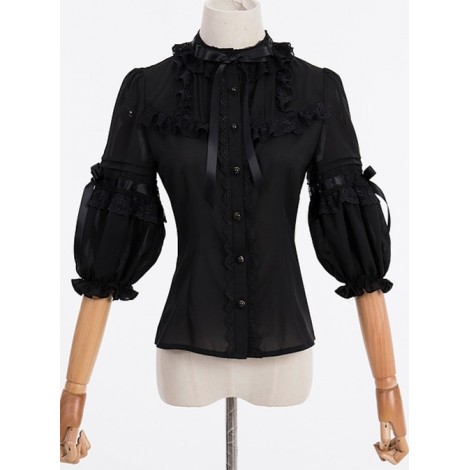 Coronation Bear Series Lace Ruffle Classic Lolita Chiffon Half Sleeve Shirt