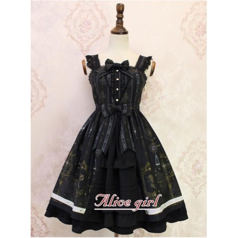 Angel Cross Series Black Bowknot Lace Lolita Sling Dress