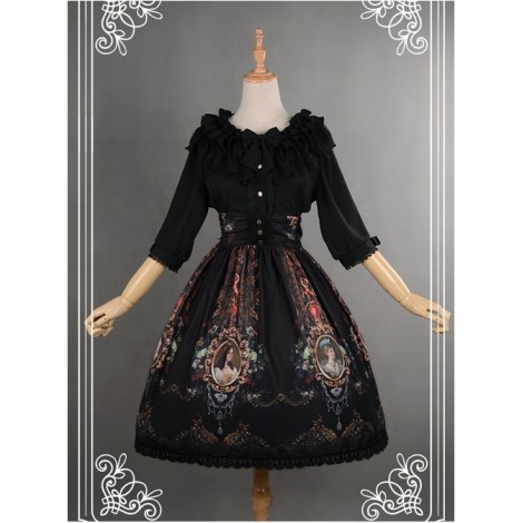 Be Obsessed With Rococo Series Black Retro Printing Classic Lolita Skirt