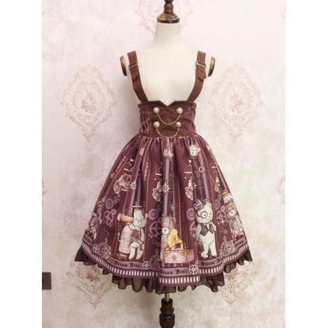 Steam Bears Double-breasted High Waist Classic Lolita Sling Skirt