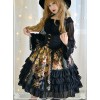 Black Retro Bronzing Flower Wall Printing Classic Lolita Skirt