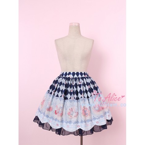 Donut Rabbit Series Printing Bowknot Petal Lower Hem Sweet Lolita Skirt
