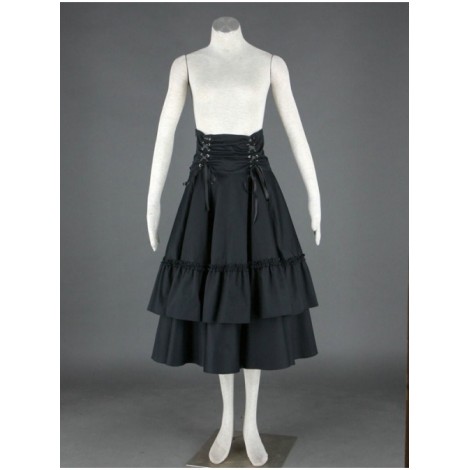 Black Polka Ruffled Lace Cotton Lolita Skirt