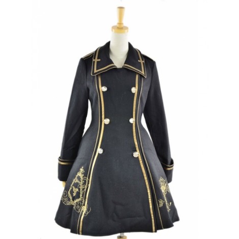 Black Wool Flannel Lapel Long Sleeves Gothic Lolita Winter Coat