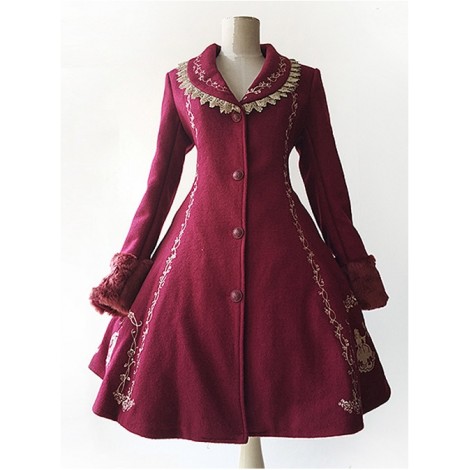 Cinderella Embroidery Version Wine Red Lolita Winter Thickening And Cashmere Overcoat