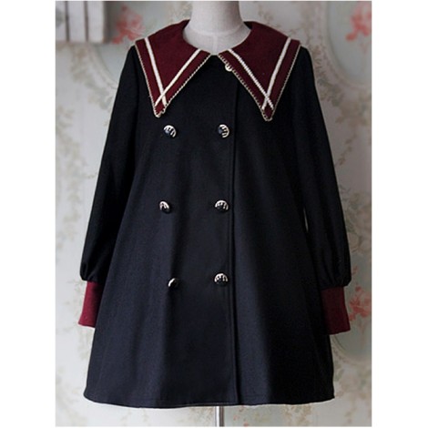 College Style Black Pointed Collar Lolita Thickened Coat