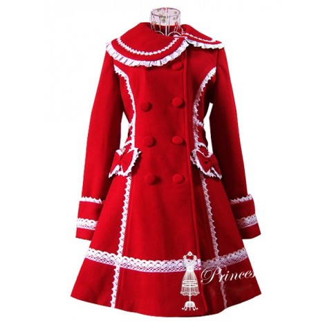 White Lace Red Woolen Sweet Lolita Coat